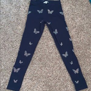 Navy Blue Butterfly Girls Leggings, Sz9-10